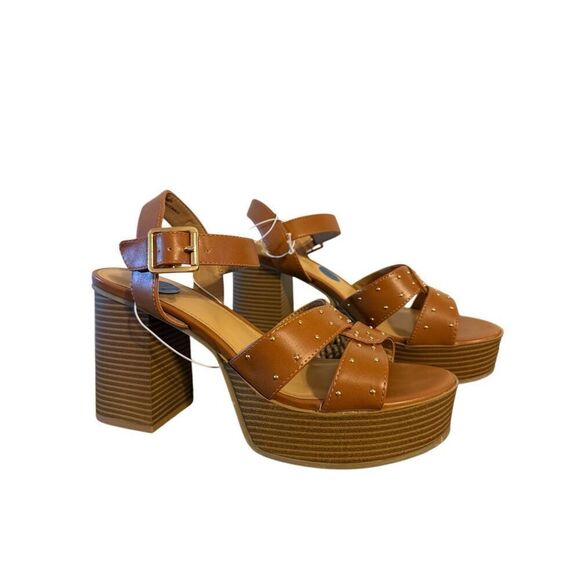 Brand New Report Haiti Platform Open Toe Brown Studded Ankle Strap Sandals 10 - Picture 1 of 13